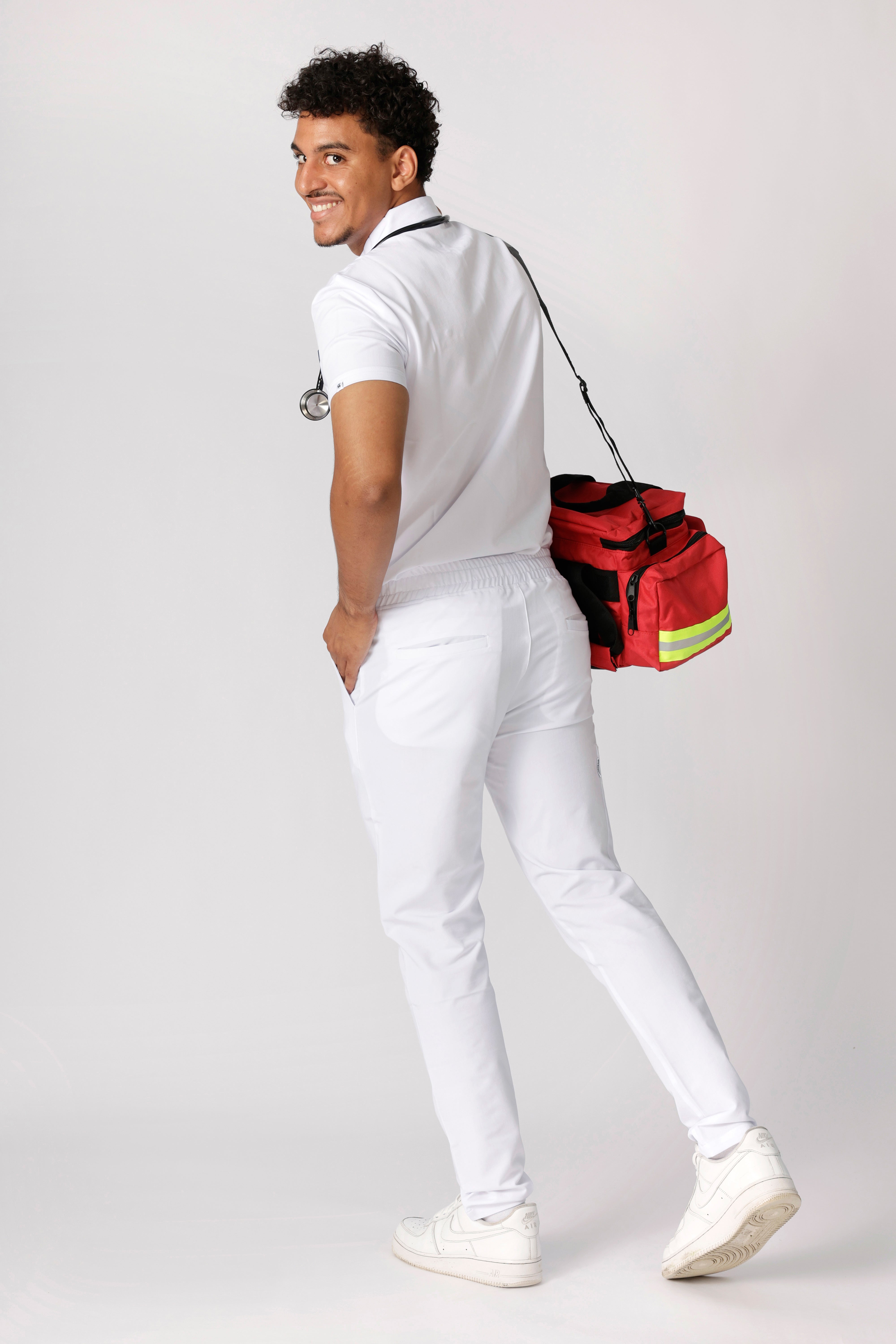 Lamarr classic zorgbroek met 8 zakken en elastische waistband Wit